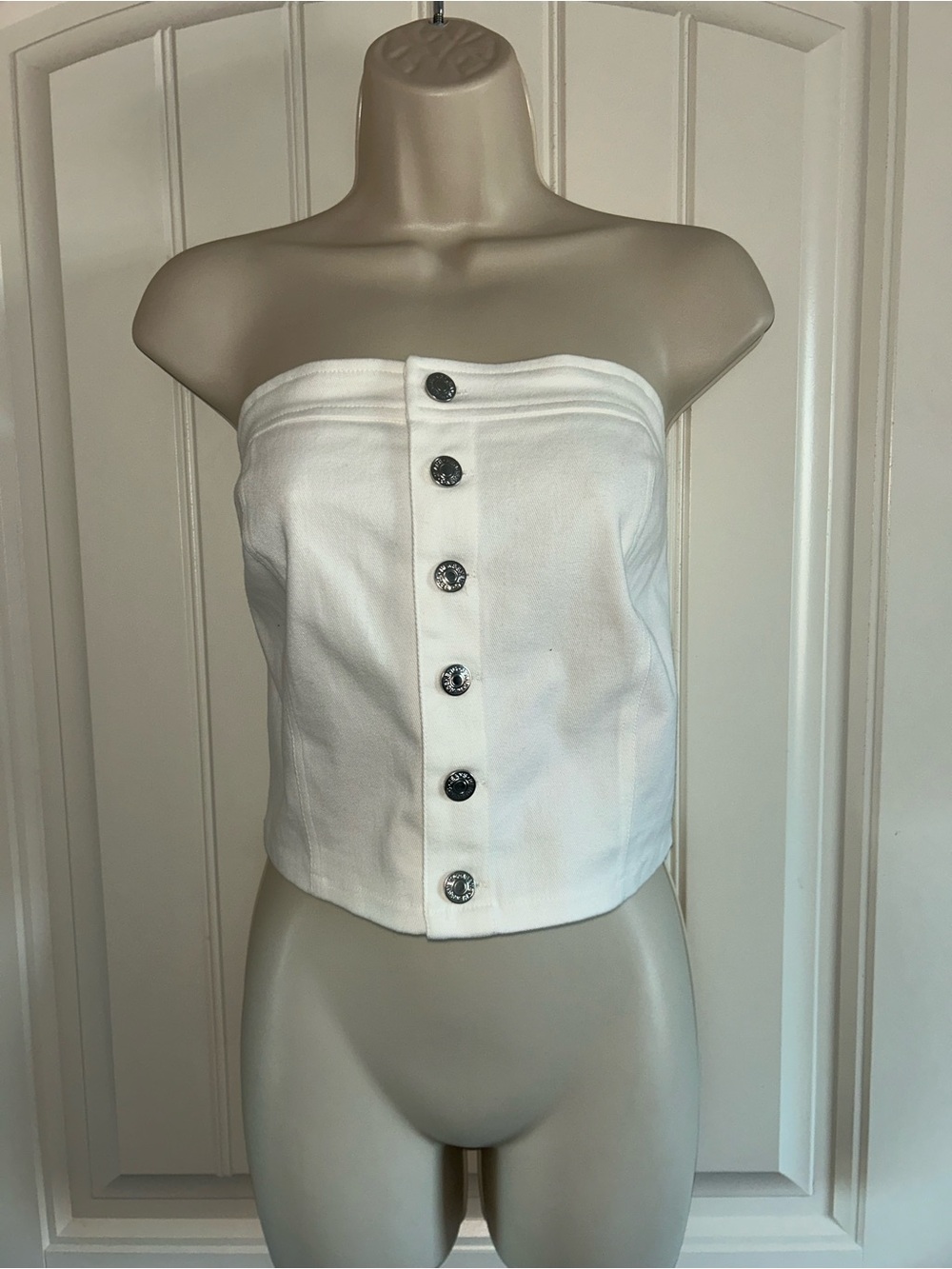 NEW Flying Tomato Strapless White Denim Button-Front Women’s Tube Top Sz XL